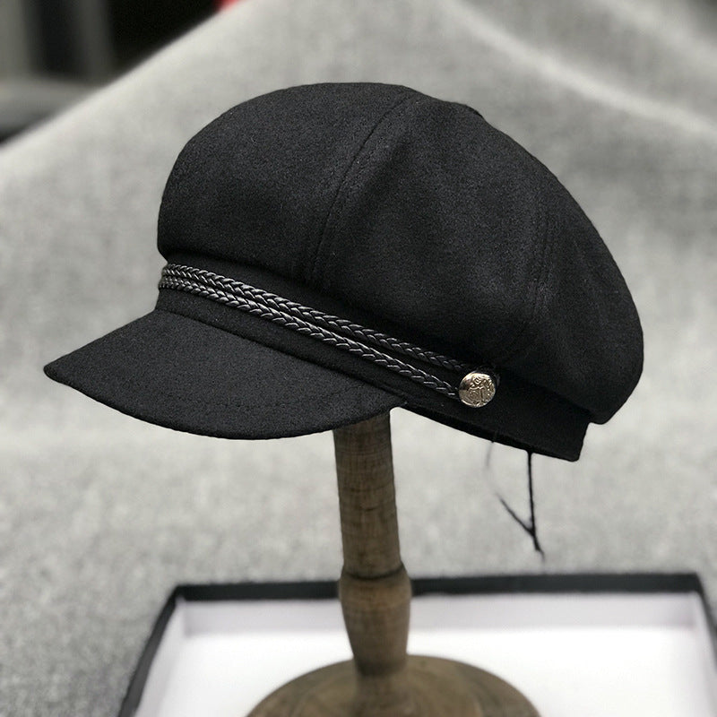 Big Head Circumference Woolen Octagonal Cap Men And Women - Woolen Black - Men's Hats & Caps - Carvan Mart