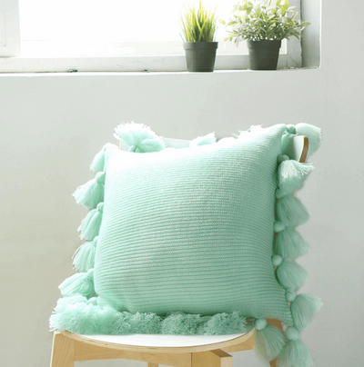 Bohemian Knitted Cushion Cover with Fringe - Carvan Mart