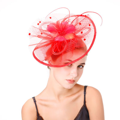 Women's Festival Hat Mesh Hair Fascinator Hat - Red - Women's Hats & Caps - Carvan Mart