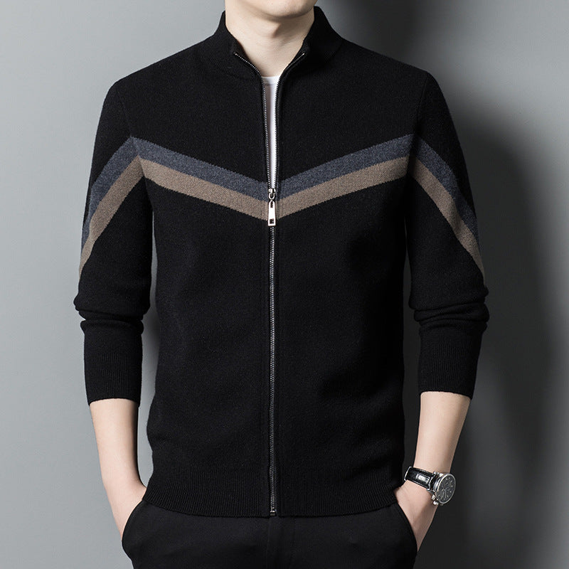 Winter Sweater Men's Stand Collar Contrast Jumper - Carvan Mart