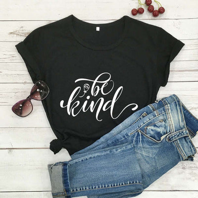 Be Kind Rose Style Short Sleeve European And American Street Leisure T-shirt - Black & White Letters - Winter Tops - Carvan Mart