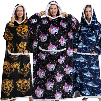 Animal Cartoon Extra Thick Lambswool Pajamas Hooded Lazy Blanket - - Women's Coats & Jackets - Carvan Mart