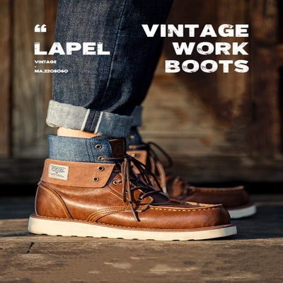 Lapel Vintage Work Boots Men's Denim High-top  Boots - Carvan Mart