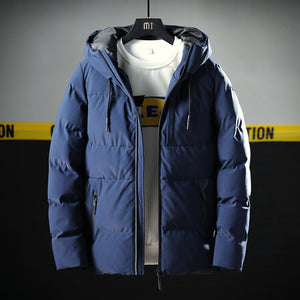 Men's Hooded Thick Solid Color Slim Casual Cotton Coat - Dark Blue - Men's Jackets & Coats - Carvan Mart