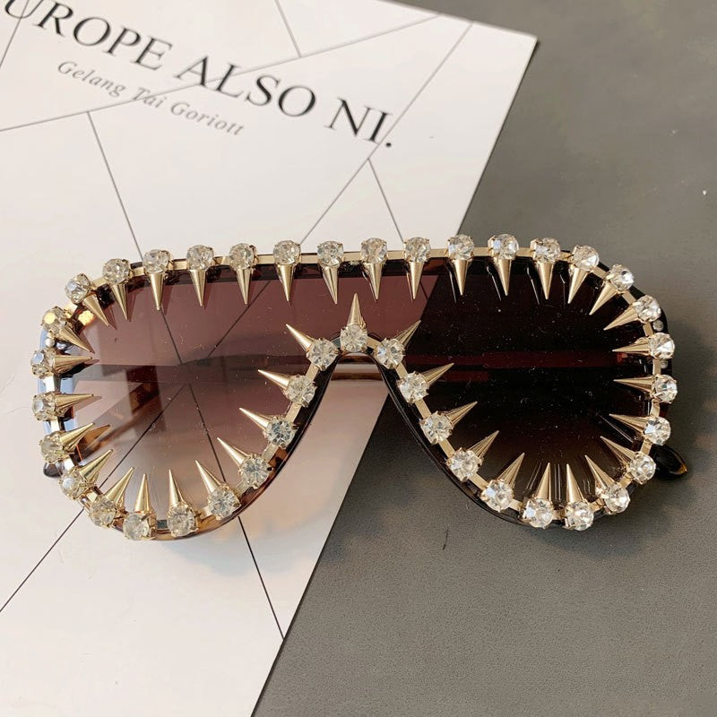 Steam Punk Diamond Oversized Sunglasses For Women Luxury - Carvan Mart