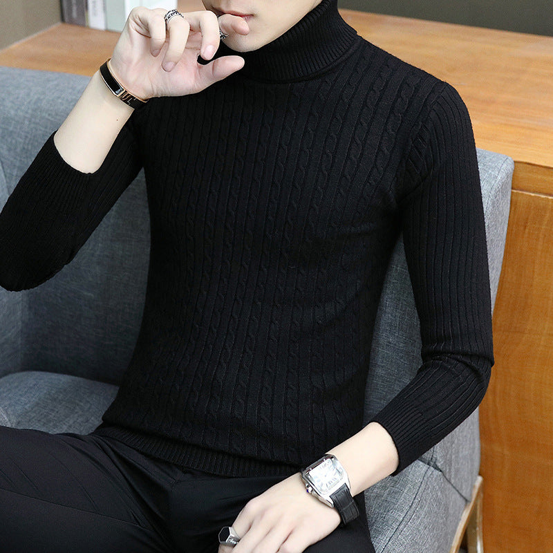 Slim-fit Sweater Men High Neck Bottoming T-shirt Sweater Men - Black - Men's Sweaters - Carvan Mart