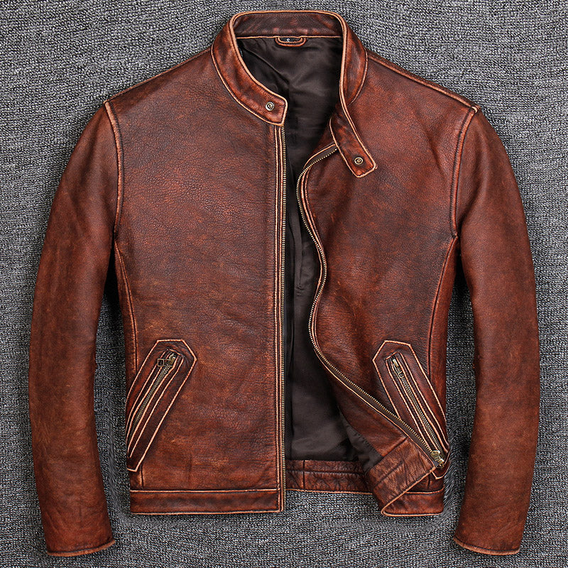 First Layer Cowhide Leather Leather Jacket, Pure Leather Jacket - Carvan Mart