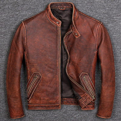 First Layer Cowhide Leather Leather Jacket, Pure Leather Jacket - Red background - Genuine Leather - Carvan Mart