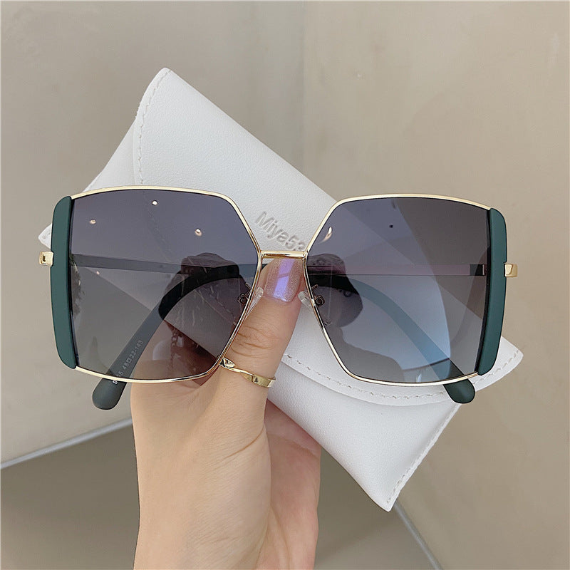 New Double Eyebrow Sunglasses For Women - Dark green frame grey chip - Women's Sunglasses - Carvan Mart