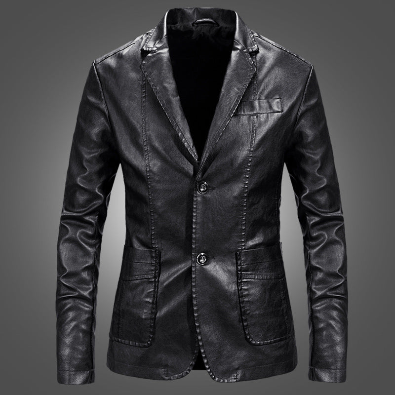 Slim Handsome Spring Leather Jacket Small Suit Men - Carvan Mart