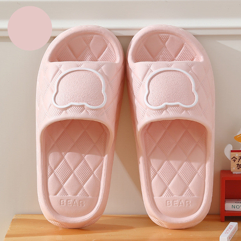 Rhombus Bear Slippers Indoor Non-slip Thick Sole Floor Bedroom Slippers - Pink - Women's Slippers - Carvan Mart