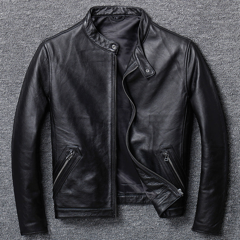 First Layer Cowhide Leather Leather Jacket, Pure Leather Jacket - Pure black - Genuine Leather - Carvan Mart