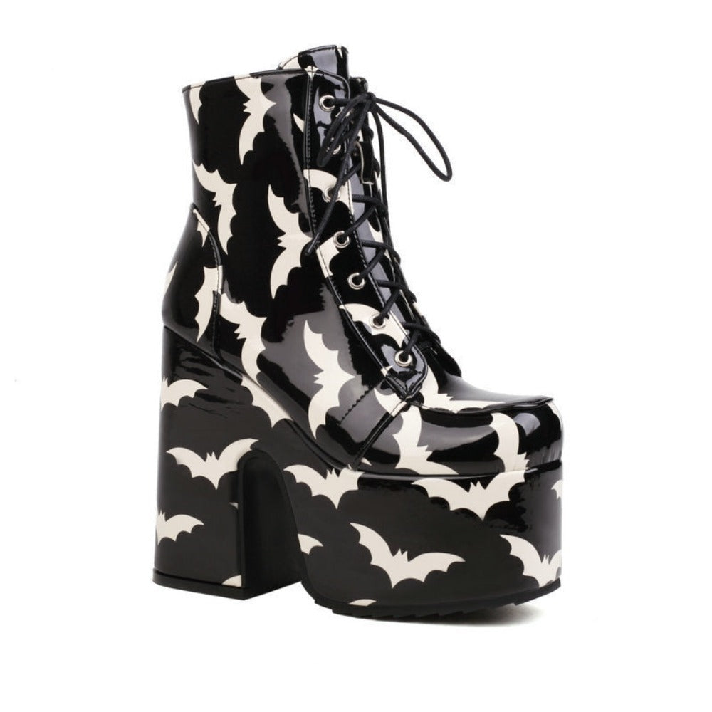 Platform High Heel Boots With Ankle Strap At The Front - Black - High Heels - Carvan Mart