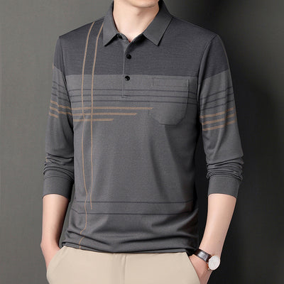 Modern Slim-fit Shirts Men's Long Sleeve Striped Lapel T-shirt - Carvan Mart
