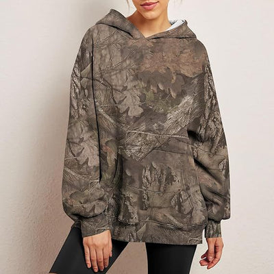 Camouflage Hoodie Maple Leaf Print Oversized Sports Women's Hoodie - Carvan Mart