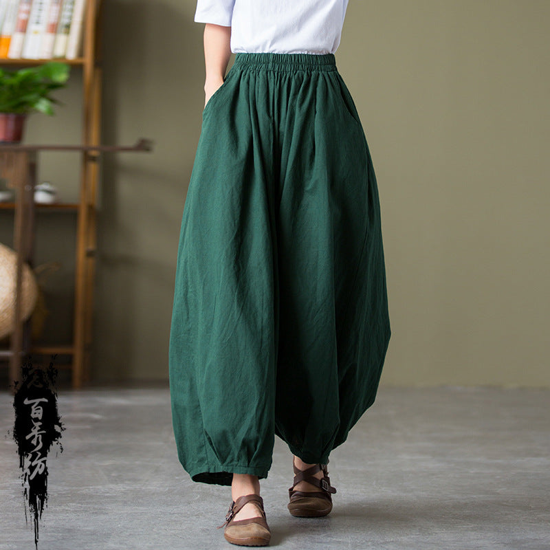 Comfortable Boho Harem Pants - Loose Fit Cotton Linen Trousers - Carvan Mart