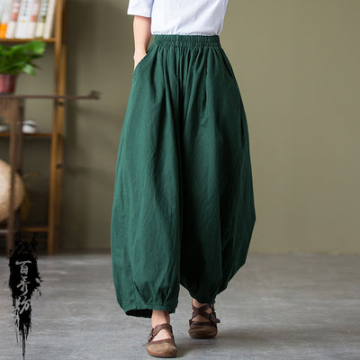 Comfortable Boho Harem Pants - Loose Fit Cotton Linen Trousers - Green L - Pants & Capris - Carvan Mart