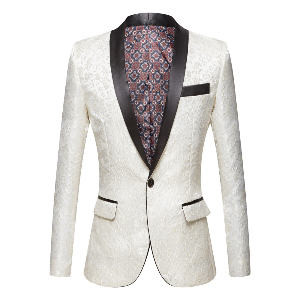 Men's Wedding Coat Jacquard Green Fruit Collar Top Coat - White - Men's Jackets & Coats - Carvan Mart