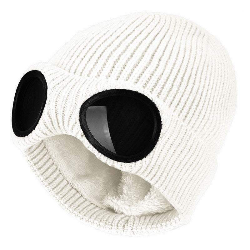 Warm Knitted Woolen Hats With Windproof Glasses For Men And Women Ear Protection Cap - Carvan Mart
