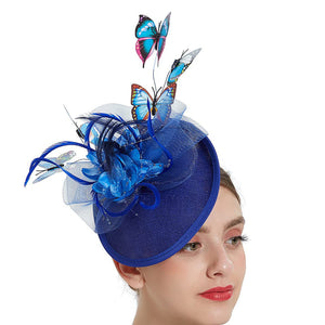 Tea Party Hat Three-dimensional Colorful Butterfly Charm Fascinator Hat - Blue - Women's Hats & Caps - Carvan Mart