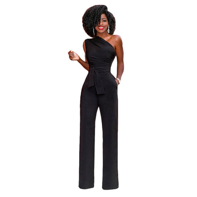 Sleeveless Calotte Jumpsuit Slant Collar Button up Jumpsuit - Black - Jumpsuits & Rompers - Carvan Mart