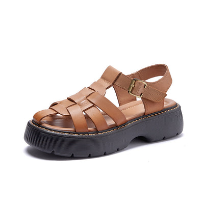 Leather Fisherman Sandals Women's Summer Retro Hollow - Carvan Mart