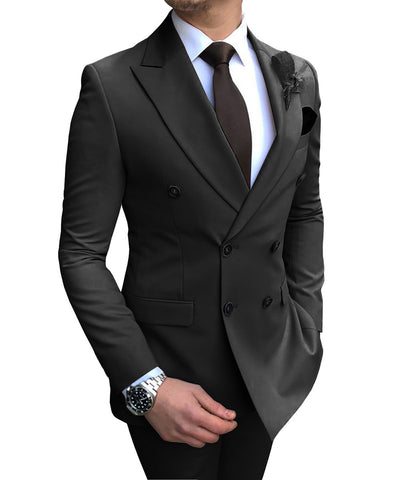 Men's Two-piece Groomsmen Costume Wedding Suit - Black - Men Suits & Sets - Carvan Mart