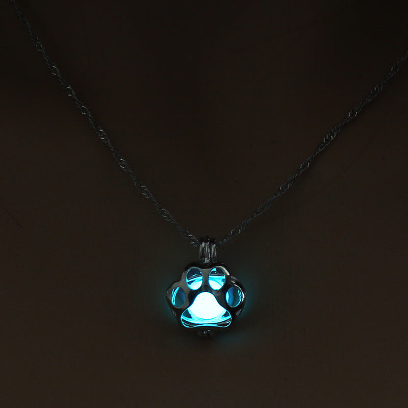 Fashion Jewelry Dog Paw Hollow Luminous Necklace - Blue Green - Necklaces - Carvan Mart