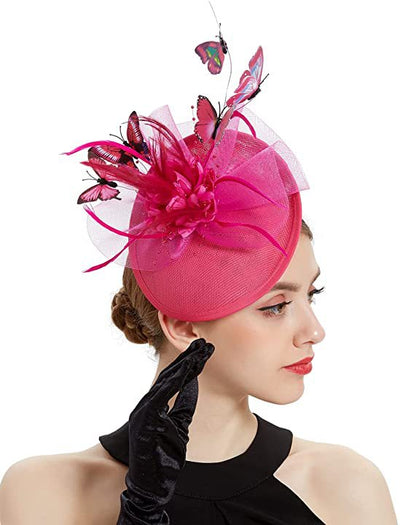 Tea Party Hat Three-dimensional Colorful Butterfly Charm Fascinator Hat - Rose Red - Women's Hats & Caps - Carvan Mart