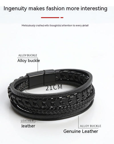 Fashion Jewelry Multi-layer Leather Rope Woven Bracelet - Carvan Mart