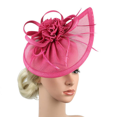Fascinator Hat Linen Bridal Fashion Headdress Flower Socialite Billycock Hat - Rose Red - Women's Hats & Caps - Carvan Mart
