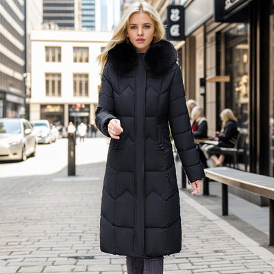 Chic Women's Parkas Wool Collar Cotton Jacket - Black - Women's Coats & Jackets - Carvan Mart