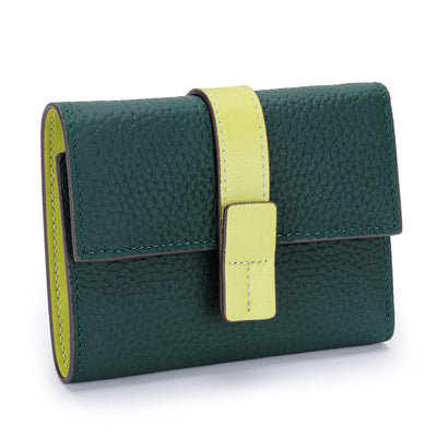 First Layer Short Cowhide Color Matching Wallet - Green - Women's Wallet - Carvan Mart