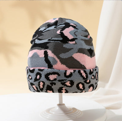 Camo Leopard Pattern Fashion Outdoor Autumn And Winter Warm Printing Women's Hat - Pink M - Women's Hats & Caps - Carvan Mart