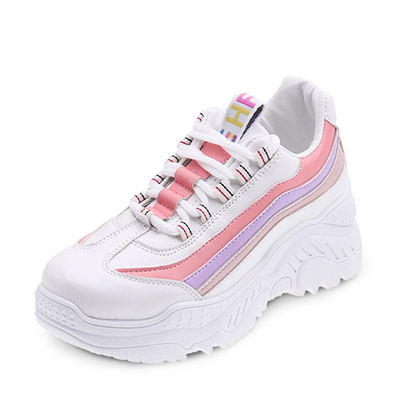 Women's Colorful Chunky Platform Sneakers - Fashionable Athletic Shoes - White - Women's Shoes - Carvan Mart
