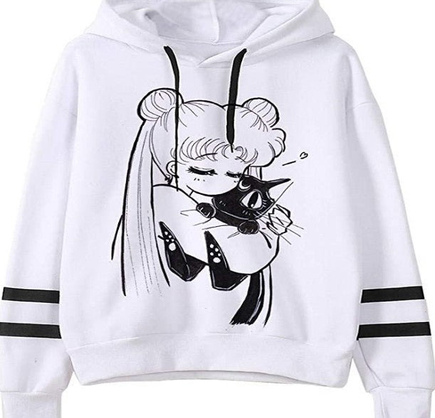 Fleece Hoodie Loose Casual Hoodie - B White - Women Hoodies & Sweatshirts - Carvan Mart