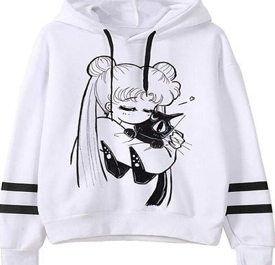 Fleece Hoodie Loose Casual Hoodie - B White - Women Hoodies & Sweatshirts - Carvan Mart