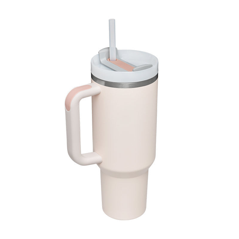 Valentines Day Gift Thermal Mug Straw Coffee Insulation Cup With Handle Portable Car Water Bottle Thermal Mug - Rose quartz 1200ML - Gift - Carvan Mart