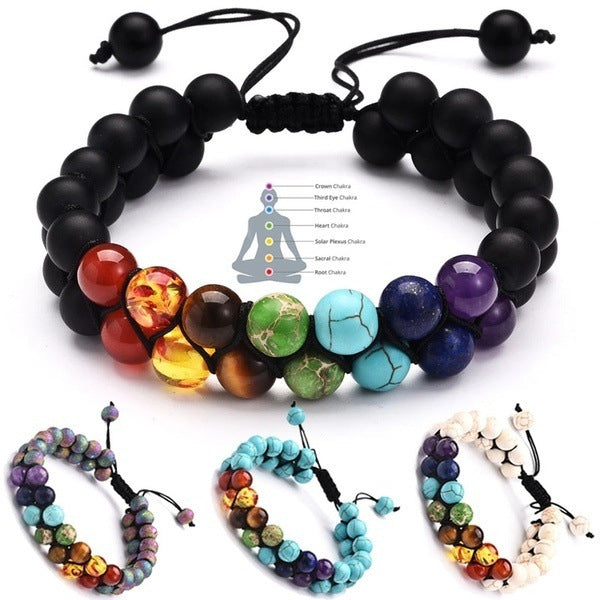 Colorful Stone European And American Men's Black Volcanic Rock Yoga Energy Bracelet - - Men's Jewelry - Carvan Mart