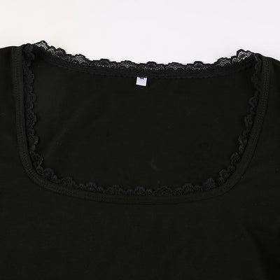 Lace U-neck Long-sleeved T-shirt - Carvan Mart