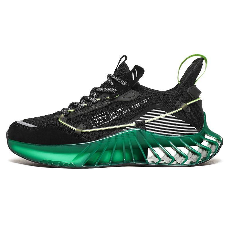 Lightweight Breathable Men's Athletic Sneakers - Trendy Luminous Sports Shoes - Black Green - Men's Sneakers - Carvan Mart