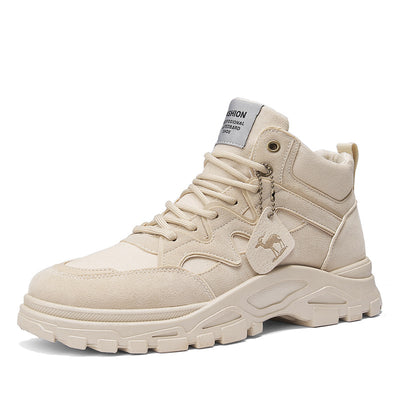 Men's High Top Boots Thick Bottom Retro Shoes - Beige - Men's Boots - Carvan Mart