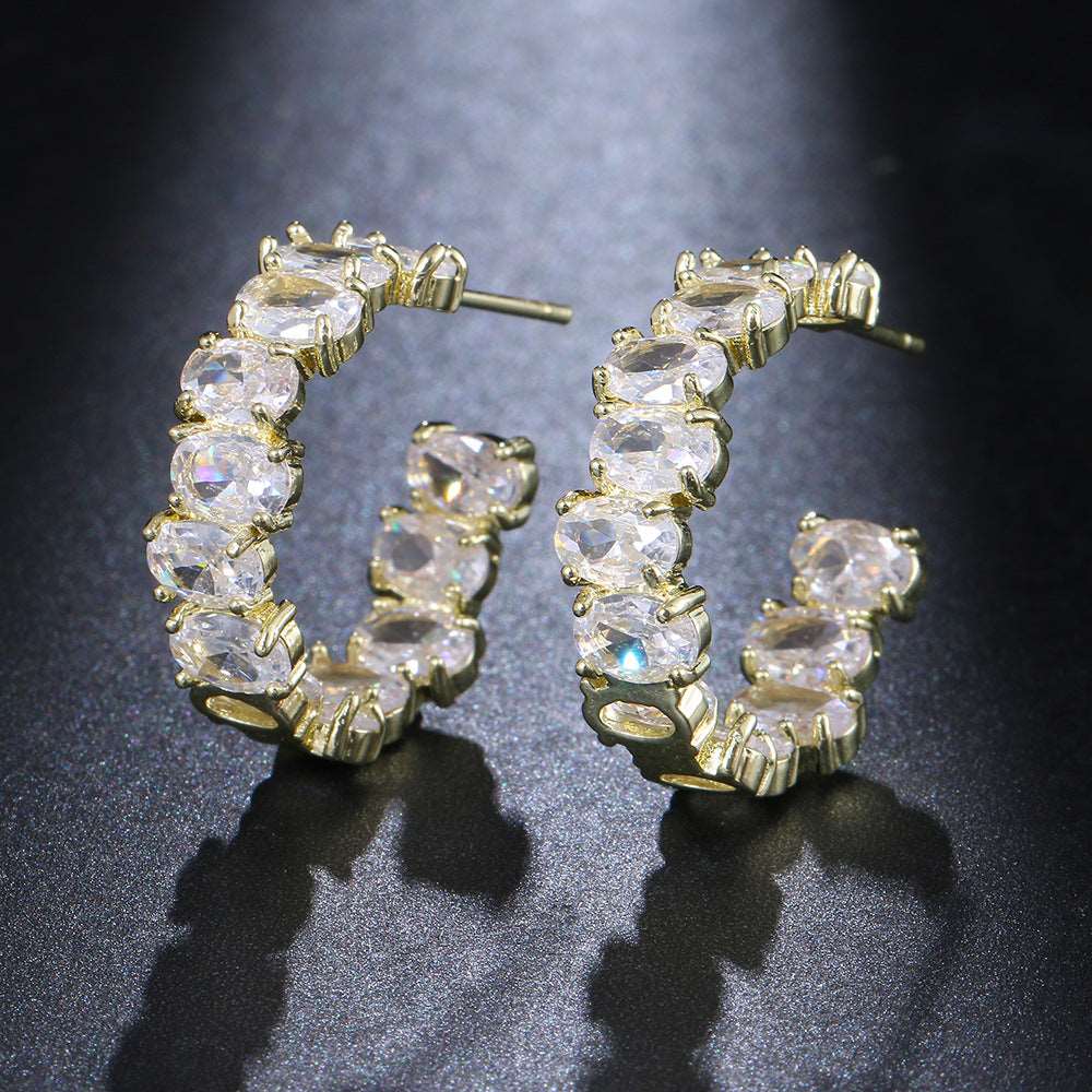 Exaggerated Temperamental Zircon C- Shaped Eardrop Earrings - Carvan Mart