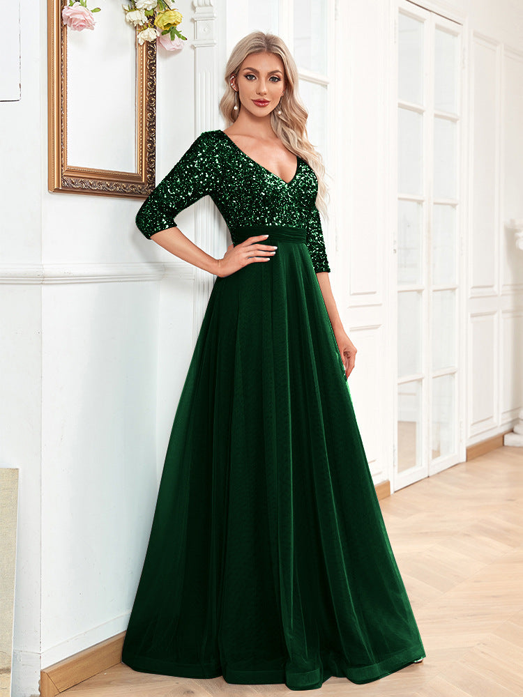 Elegant Prom Evening Wedding Guest Dress - Dark green - Evening Dresses - Carvan Mart