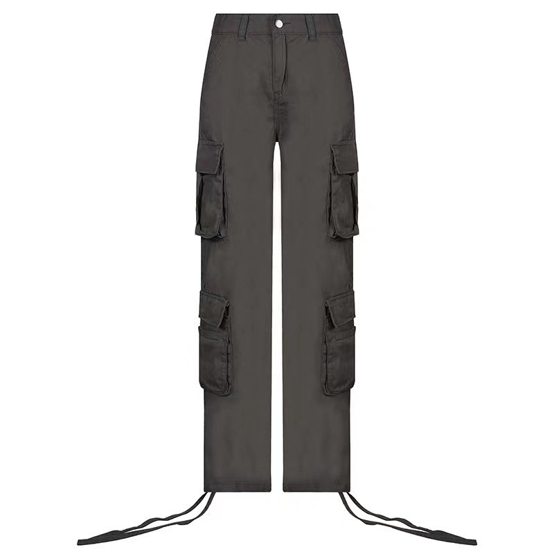 Women's High-Waist Cargo Pants - Stylish Baggy Trousers with Pockets - Dark Grey - Pants & Capris - Carvan Mart