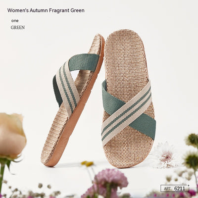 Women's Cross Linen Slippers - Autumn Fragrance Green - Women's Slippers - Carvan Mart