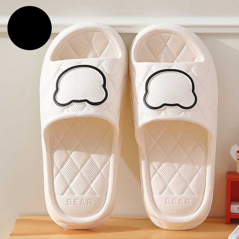 Rhombus Bear Slippers Indoor Non-slip Thick Sole Floor Bedroom Slippers - White - Women's Slippers - Carvan Mart