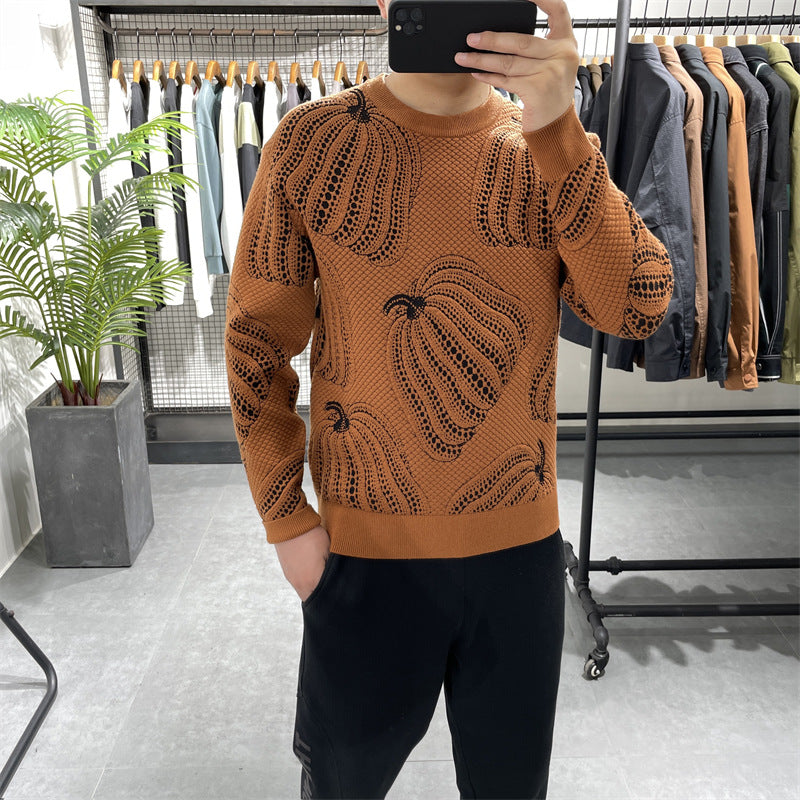 Winter New Pumpkin Jacquard Slim-fitting Sweater Bottoming Shirt - Carvan Mart