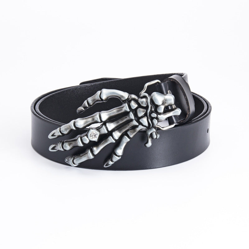 Men's Leather Belt Skull Big Head Claw Outdoor Rider - Black Belt Connection Leather - Men's Belts - Carvan Mart