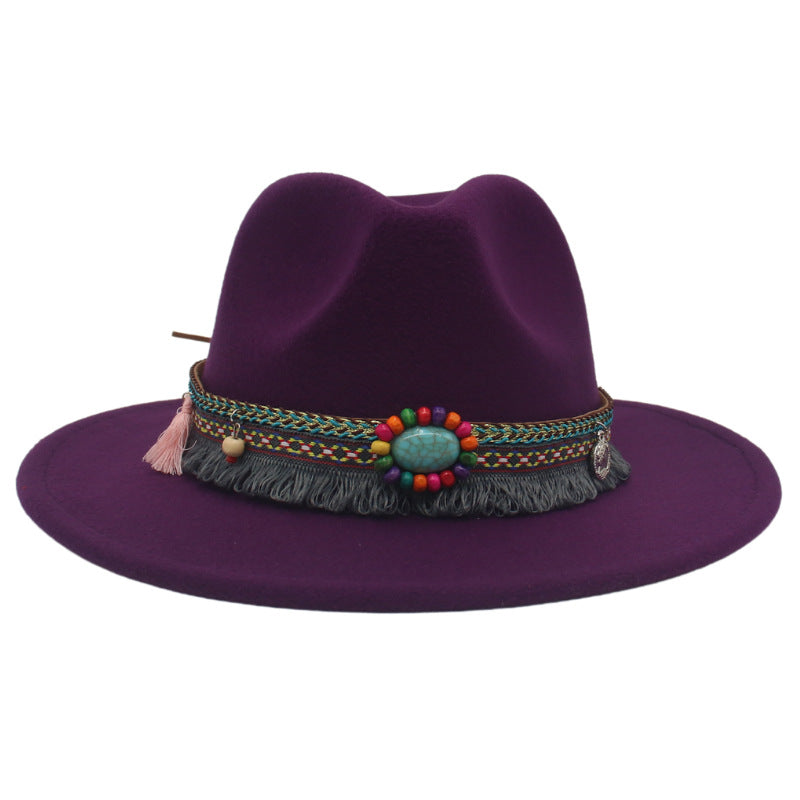 Ethnic Style Western Cowboy Hat Gem Accessories Tibetan Top Hat - Dark Purple - Men's Hats & Caps - Carvan Mart